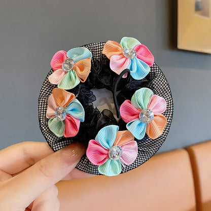 Girls Dance Hairnet Ballet Bun Cover Flower Butterfly Pearl Rhinestone Hair Mesh Kids Training Daily Dance Accessories
