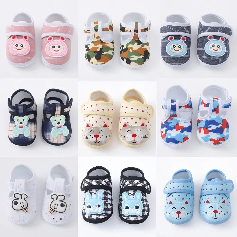 Newborn Baby Boy Girls Shoes Spring Autumn Lovely Floral Embroidery Anti-Slip Sneaker Crib Shoes Soft Cotton Cute First Walkers (Available)