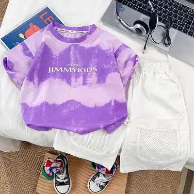 Summer Children Clothes Boys Girls Short-sleeved Striped T-shirt +Shorts 2Pcs Set Babies Fashion Round Neck Outfits Kids Suits