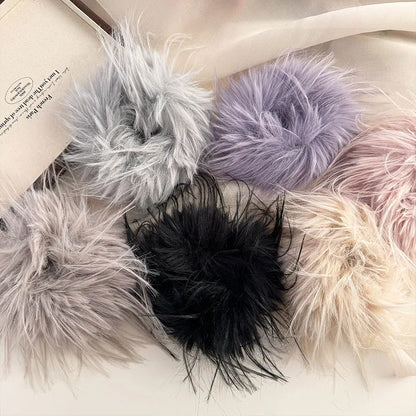 Large Feather Hair Rope Women Lady Elegant Black White Feather Elastic Hair Band Winter Headwear Fluffy Hair Scrunchy Hair Ring