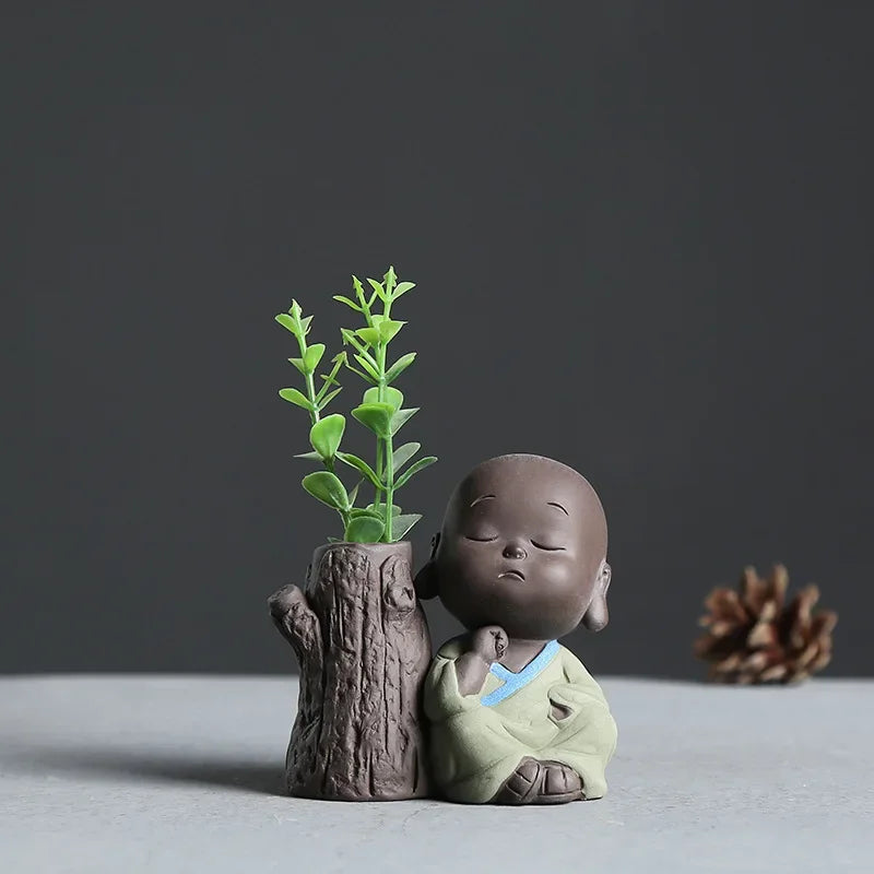 Fortune Lucky Cute The Little Monk Purple Clay Tea Pet Home Decor Mini Water Planting Flower Vase (Available)