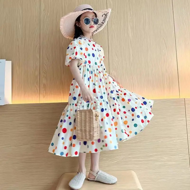 Fashion Summer Girls Dress 2026 Dot Beach Long Dress For Girl Bohemia Children Princess Loose Dresses Costume Teen 8 10 12 14 Y