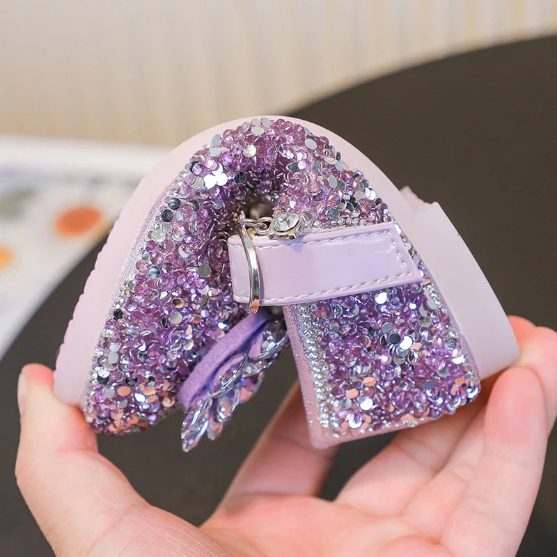 Disney Cartoon Pattern Elsa Princess Crystal Shoes for Girls Fashion New Style Baby Girl Low Heels Sandals Summer Fall Children