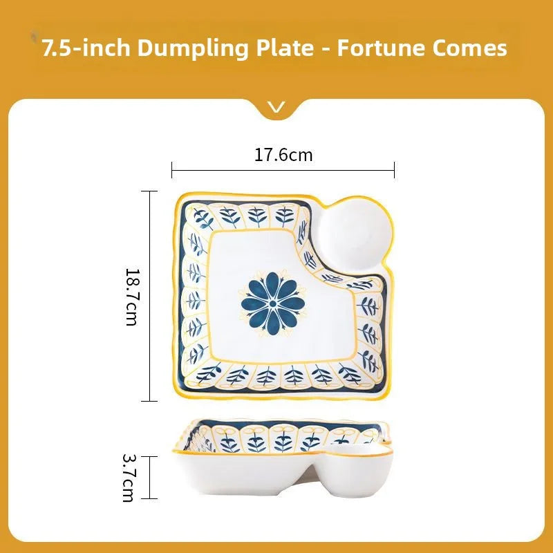 Cerc Plate Dining Di Heat Resistant Dumpling Plate with Vinegar Di Multi Functional Fruit Plate Trendy Network Bestseller
