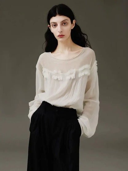 Western-style Floral Tops for Women 2025 Spring and Summer Jacquard Design Textured Casual Light and Slightly See-through Tops