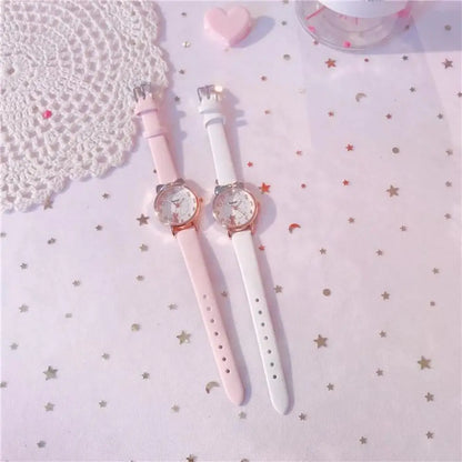 High Quality Quartz Clock Watch Bracelet Set Leather Watchband Casual Quartz Watch Cute Cat Ear Bracelet