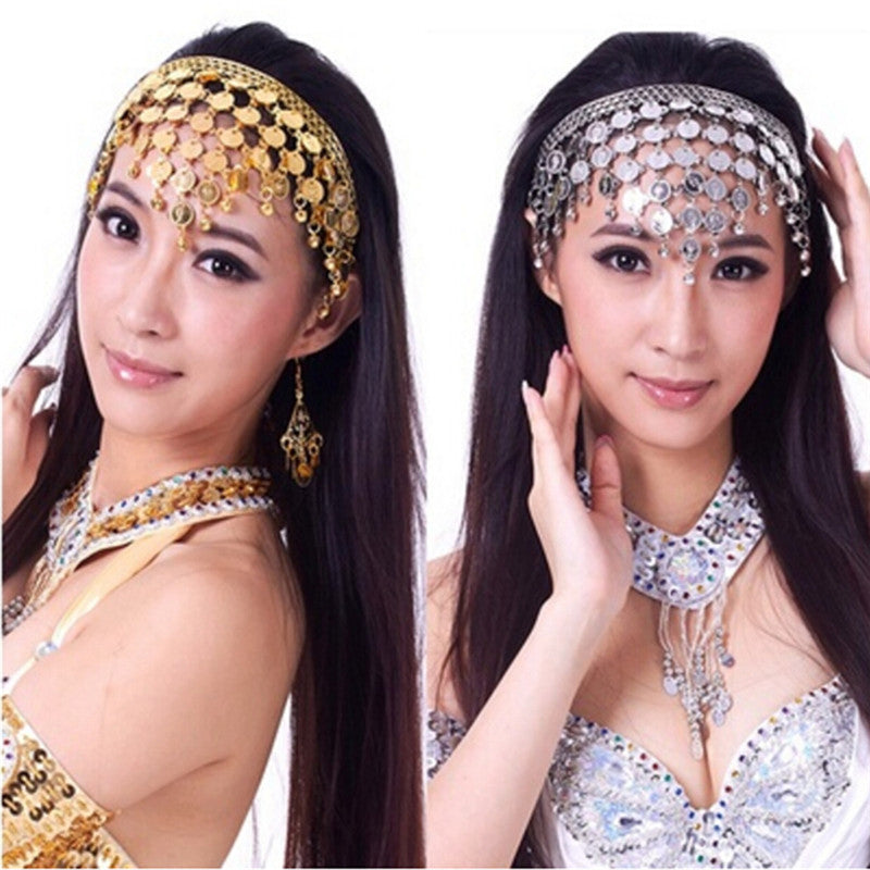 Women Belly Dance Accessories Costume Dancing Coin Sequins Hair Band Headbands