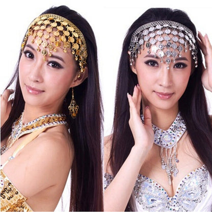 Women Belly Dance Accessories Costume Dancing Coin Sequins Hair Band Headbands