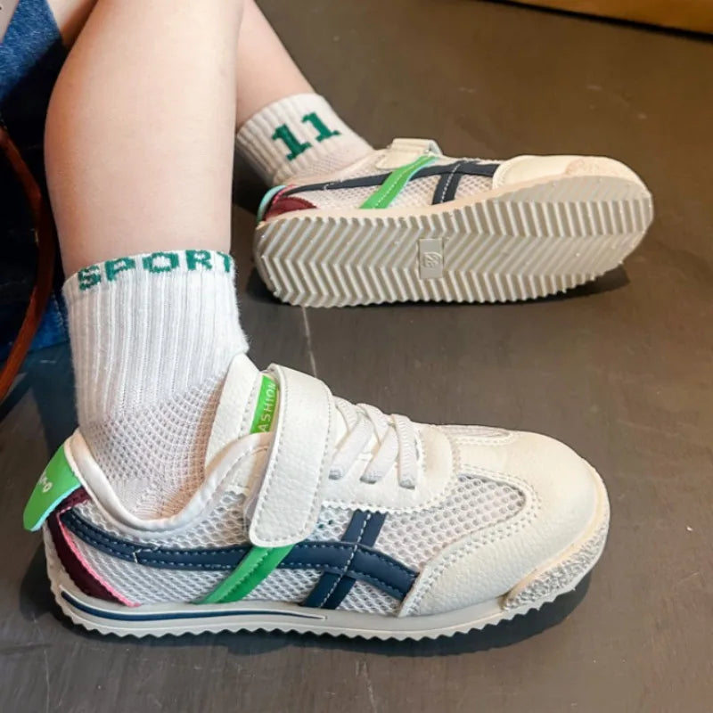 Children's Mesh Shoes Summer Autumn  New Breathable Mesh Boys Forrest Gump Shoes Casual Sports Girls' Board Shoes Green Brow