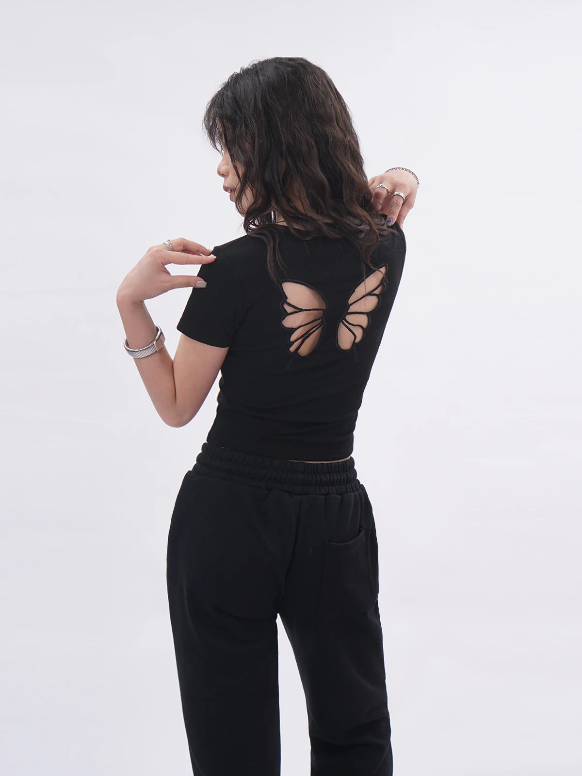 Ele Bal  Embroidery Bla T-irt Sexy Hollow out American Retro Sle ort Sve Street Faion Women's Top