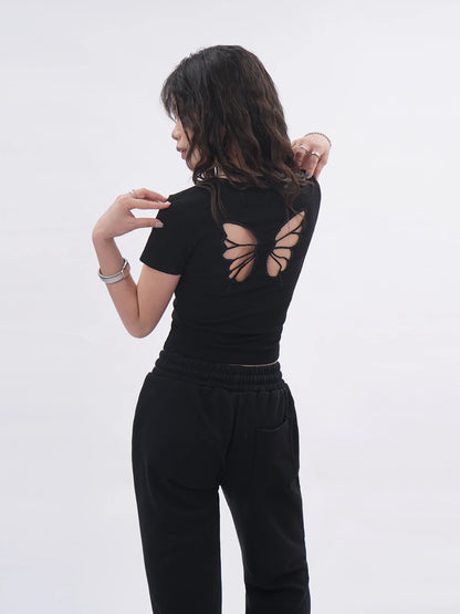 Ele Bal  Embroidery Bla T-irt Sexy Hollow out American Retro Sle ort Sve Street Faion Women's Top