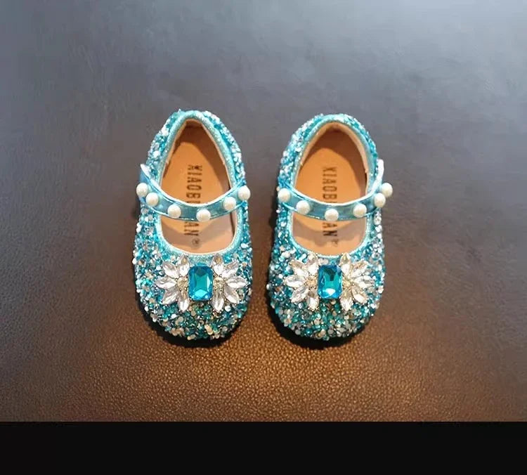 Toddler Kids Princess Shoes Shiny Crystal Girls Flats Sweet Glitter 2025 New Fashion Baby Walking Shoes Soft Bottom Non-slip