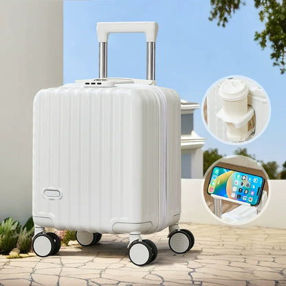 2025 New Style Luggage 14-Inch Fashionable Lightweight Boarding with Water Cup Holder Mobile Phone Holder Large Capacity Luggage
