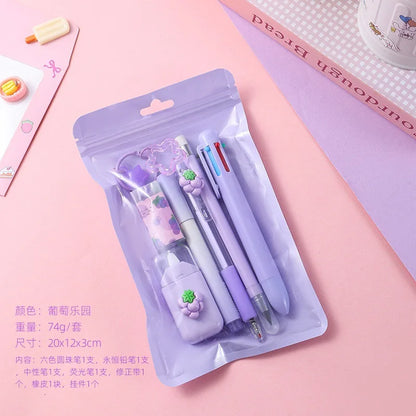 7pcs/set Little Fresh Fruits Series Stationary Sets 7-in-1 Multi-functional Stationery Supplies Back to School Gift For Kids