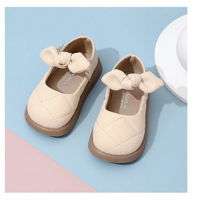 Children's Leather Shoes Non-slip Soft Bottom Kids Mary Jane Shoes Fashion Solid Color Bowknot Girls School Causal Single Shoes