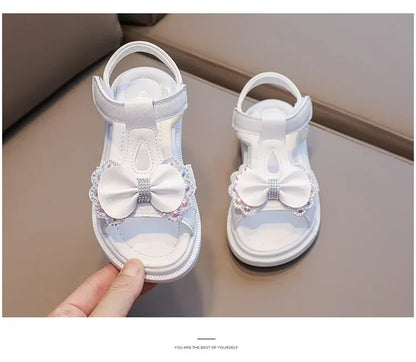 Girls Baby Bow Sandals Summer New Versatile Anti Slip Outdoor Student Princess Sandals Sweet Fashion Summer Kids Beach Sandals