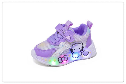 Hello Kitty Led Casual Sneakers for Summer Girls Print Mesh Breathable Shoes Children Lighted Non-Slip Cute Outdoors Sport Shoes