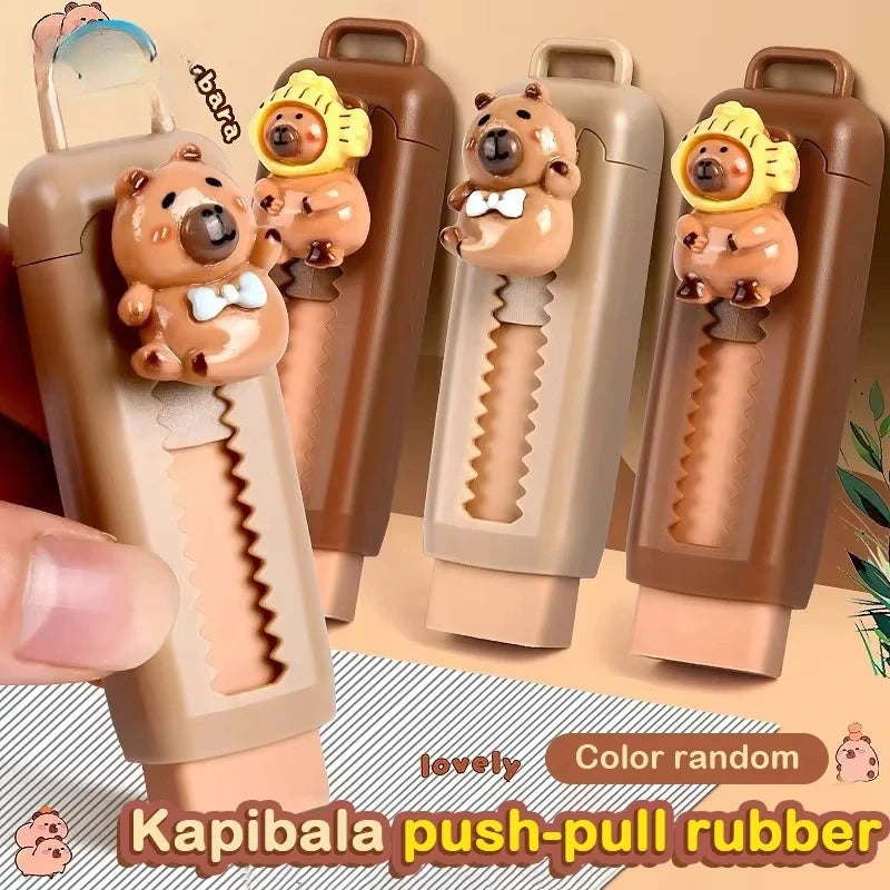 Kawaii Push Pull Capybara Eraser Soft School Supplies Clean Mess Free Stationary Office Student Rubber Eraser For Kids Gift