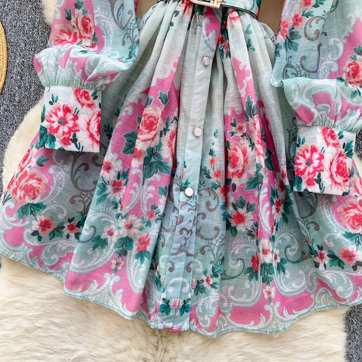 France Elegant Vintage Palace Evening Dress Women Sashes Button Print Short Party Dress Female Casual Chic Festival Clothing New