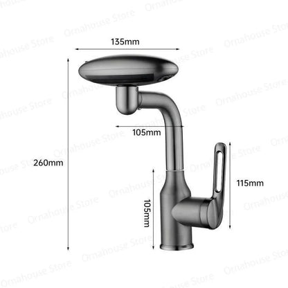 Multi Functional Waterfall Basin Faucet 4 Modes Stream Sprayer 360° Rotation Hot Cold Water Sink Mixer Stainless Steel  Wash Tap