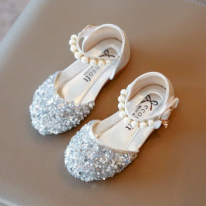 Kids Flat Shoes Soft Sole Girls Princess Shoes Mid To Large Child Choir Stage Performance Shoes Girl Silver Formal Dress