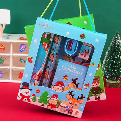 6Pcs/set Christmas Stationery Set Xmas Pattern Pencil Sharpener Erasers Children Pencils Gift Kawaii School Stationery Supplies