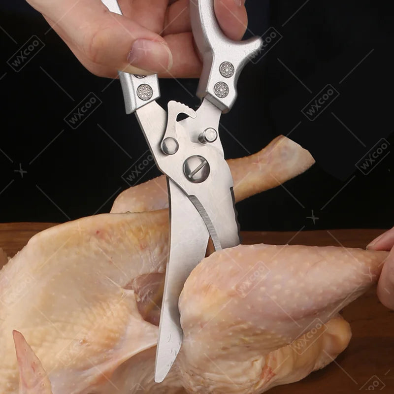 Stainless Steel Kitchen Scissors MultiFunction Chicken Bone Scissors for Cutting Fish Meat Vegetables Effort-Saving BBQ Scissors
