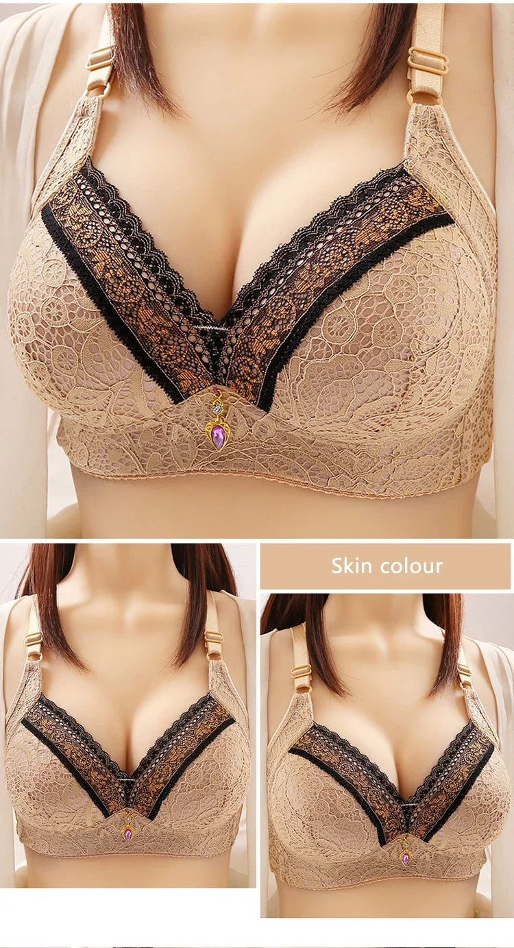 Women Bra Adjustable Lace Underwear Brassiere V-neck Non Steel Ring Anti Sagging Soft Comfortable Sexy Lingerie Intimate