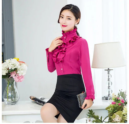 Women Blouse Lace Stand Collar Shirt Women Long Sleeve Autumn  Winter Top Shirt Blusas Ropa De Mujer