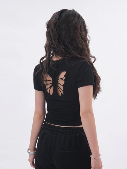 Ele Bal  Embroidery Bla T-irt Sexy Hollow out American Retro Sle ort Sve Street Faion Women's Top
