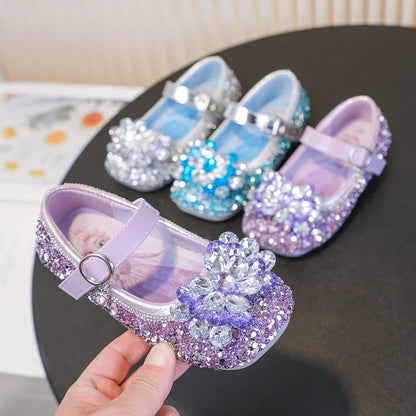 Disney Cartoon Pattern Elsa Princess Crystal Shoes for Girls Fashion New Style Baby Girl Low Heels Sandals Summer Fall Children