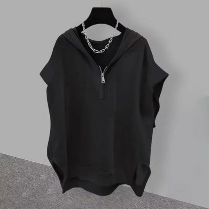 Summer Men's Zip up Sleeveless Hooded T-shirt 2024 New Korean Fashion Tank Tops Y2K Streetwear Casual Vests Hip Hop Tee Shirts(Available)