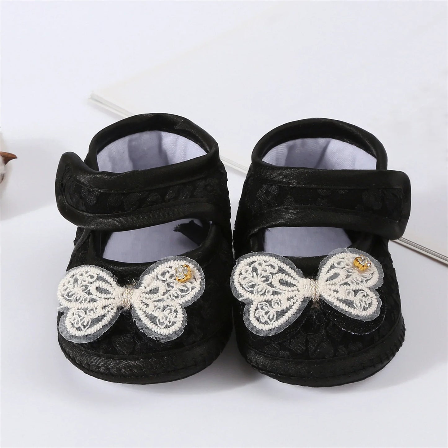 Baby Girls Princess Shoes and Turban Hat Set Bow Decor Lace Soft Non-slip Bottom First Walking Shoes