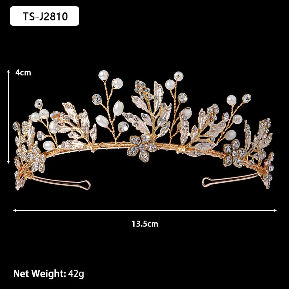 Efily Gold Color Wedding Tiaras and Crowns for Pearl Rhinestone Headband Bride Headpiece Jewelry