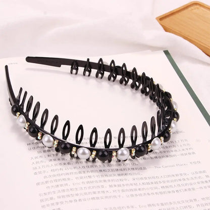 Wild Girls  Non-slip Rhinestone Toothed Pearl Headband Hair Band Hair Accessories Wash Face Hair Hoop