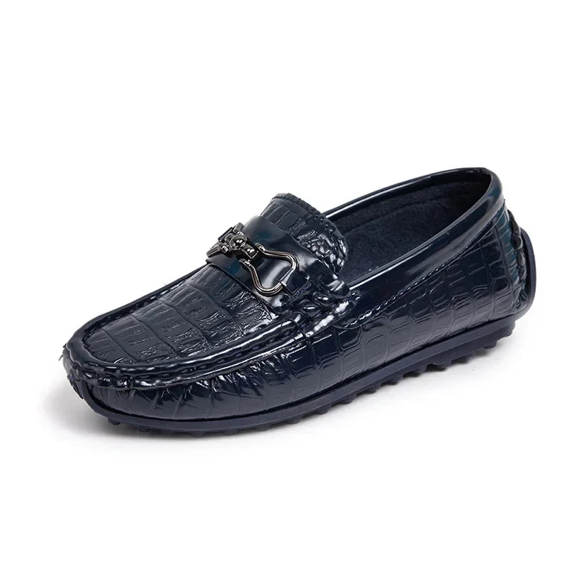 Boys Loafers Non-slip Children's Leather Shoes All-match Four Seasons Metal Buckle  Shiny Simple Kids Fashion Moccasin Shoes