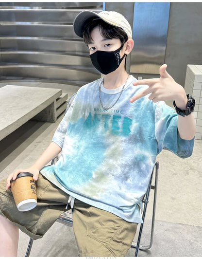 Korean Child Tee Top Clothing School Kids Summer Short Sleeve T-Shirt for Boys O-Neck Casual Tshirt Kids Luxury Clothes Costume