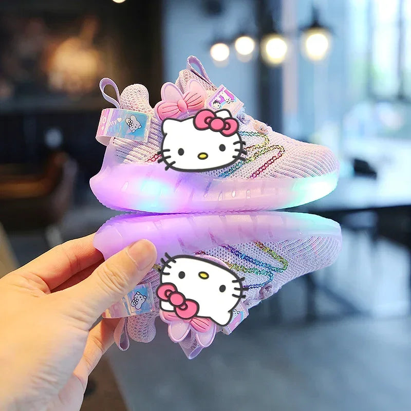 Sanrio children's cartoon hello kitty boys girls non-slip soft Light up casual shoes sports shoes student running shoes LED
