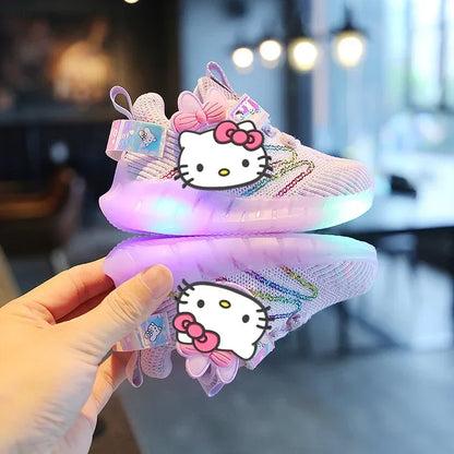 Sanrio children's cartoon hello kitty boys girls non-slip soft Light up casual shoes sports shoes student running shoes LED