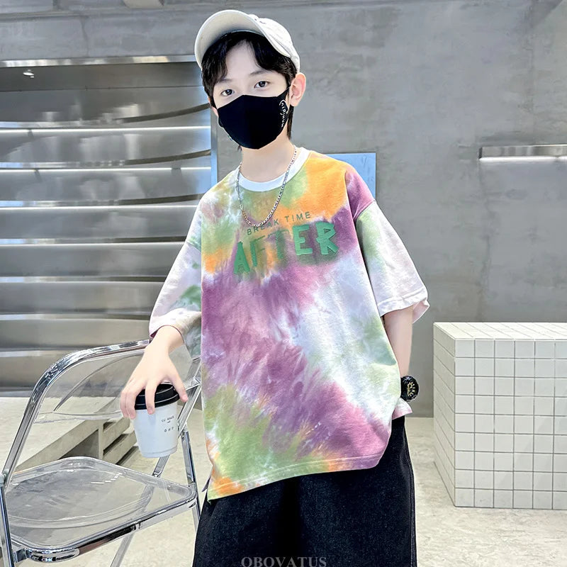 Korean Child Tee Top Clothing School Kids Summer Short Sleeve T-Shirt for Boys O-Neck Casual Tshirt Kids Luxury Clothes Costume