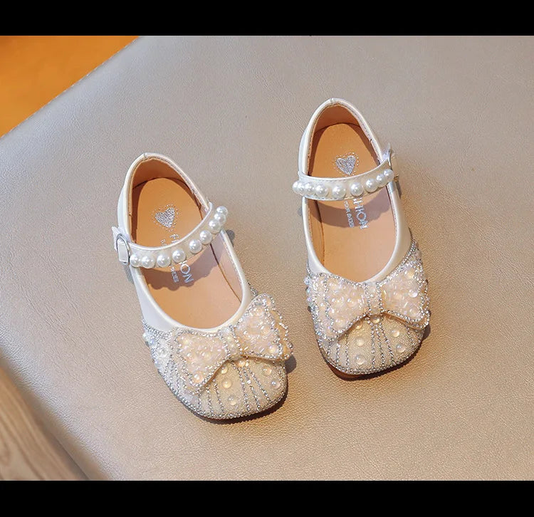 Children's Leather Shoes Bling Sequins Bowknot Princess Shoes for Girls Sweet Chic Kids Causal Wedding Shoes Shallow Versatile