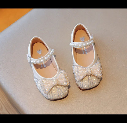Children's Leather Shoes Bling Sequins Bowknot Princess Shoes for Girls Sweet Chic Kids Causal Wedding Shoes Shallow Versatile