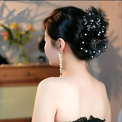 Female Sweet Fashion Party Accessories Women Pearls Floral Butterfly Hair Clip Shark Hair Claw Ladies Girls Black New Headwear