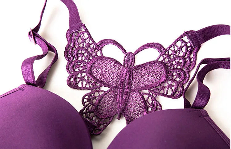 Underwear Women Bra Front Buckle Backless Butterfly Decoration Sexy Push Up Bras Adjustable Straps Bralette Lingerie Suit