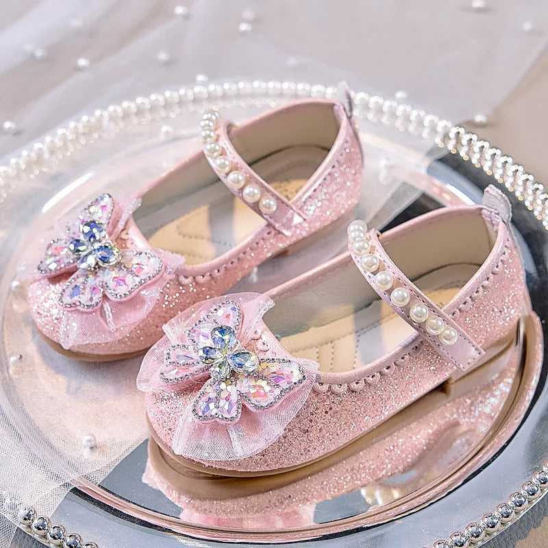 Bowtie Kids Leather Shoe Fashion Causal Sequins Children Causal Wedding Flat Shoes Autumn Girl Princess Shoes