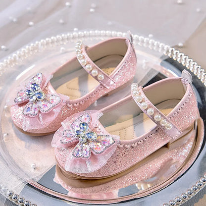 Bowtie Kids Leather Shoe Fashion Causal Sequins Children Causal Wedding Flat Shoes Autumn Girl Princess Shoes