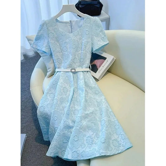 Faionable Summer ort Sve Waist-Cinching Dr Ele Ladylike Slimming Small Stature High-End Feel Commute Sle A-Li...