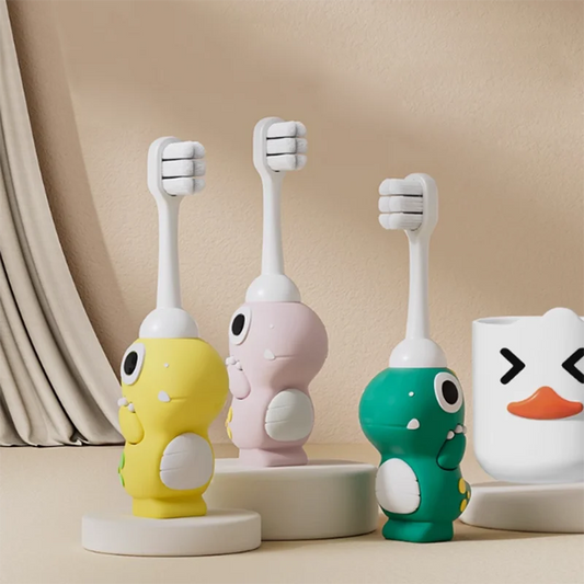 Cartoon dinosaur children's cute toothbrush, baby specific anti poke ultra-fine soft bristled toothbrush