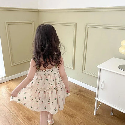 Baby Girl Summer Dress Sweet Floral Pattern Halter Dress Korean Version of The Lovely Baby Girl Princess Dresses