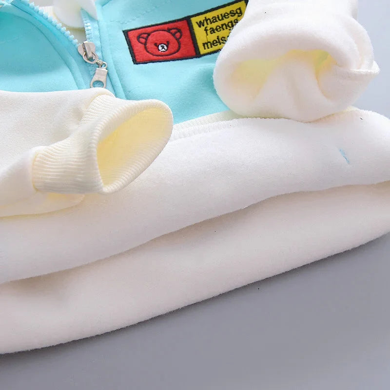 Baby Hooded Tracksuit Set with hooded vest, long sleeve T-shirt, and pants for baby boys and girls